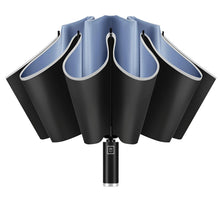 10 Ribs Inverted Automatic Umbrella for Rain Windproof Umbrella with Reflective Strip Fold Sun Compact UV Umbrella for Women Men
