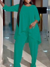 Women Two Piece Sets Pant Set Round Neck Matching Sets Casual Loose Irregularity Tops Long Pants Elegant Splice Y2k Streetwear