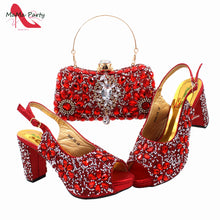 2024 Fashion New Arrivals INS Hot Sale Full Crystal Shinning Shoes and Bag Set for Dress in Red Color Sandals Christmas Party