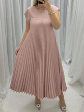 Loose Solid Color Loose Waist Large Hem Long Dress Summer New Fashion O-Neck Sleeveless Pleated Maxi Women's Dress Femme Robe