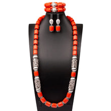 32 inches Long Orange Beads African Jewelry Set Women Bridal Party Costume Necklace Jewelry Set