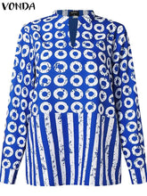 Plus Size 5XL VONDA Women Matching Sets 2024 Fashion Long Sleeve Suits Polka Dot Striped Shirts And Elastic Waist Pant Sets