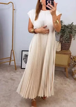 Loose Solid Color Loose Waist Large Hem Long Dress Summer New Fashion O-Neck Sleeveless Pleated Maxi Women's Dress Femme Robe