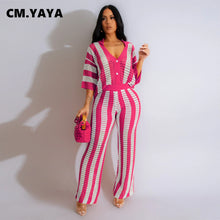 CM.YAYA Knit Ribbon Women's Set Short Sleeve Shirts and Wide Leg Pants 2024 Summer Beach Two 2 Piece Sets Outfits Tracksuit