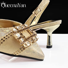 Nigeria Elegant Noble Party Wedding Shoes And Bag Pointed Toe Decorated With Rhinestone Women's Heel Shoes