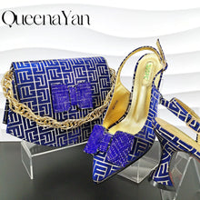 New Design Texture Nigeria Elegant Fashion Women's Banquet Pointed Toe High Heels And Bag Set For Wedding Party