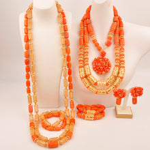 Natural coral beads orange necklace set for stylish Nigerian wedding couple African jewelry