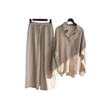 Women's Retro Cotton Linen Shirt Set High Waist Loose Pants Two Piece Suit Traditional Chinese Style Clothing Ensemble
