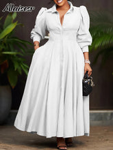 Mlaiscsr Spring Long Sleeve A-Line Shirt Dresses Elegant African for Women White Casual Lapel Evening Party Holiday Vistidos