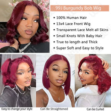 Women's HD Transparent Pre Plucked 13x4 Burgundy 99J 200% Density Body Wave Short Bob Lace Frontal Human Wigs