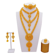 Dubai Gold Color Jewelry Set For Woman Bridal Nigerian African Long Chain Necklace Earrings Bracelet Ring Jewellery Set
