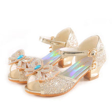 Summer Girls Sandals With Heel Fashion Rhinestone Shiny Glitter Shoes Children Princess Bowtie Dancing Shoes H876