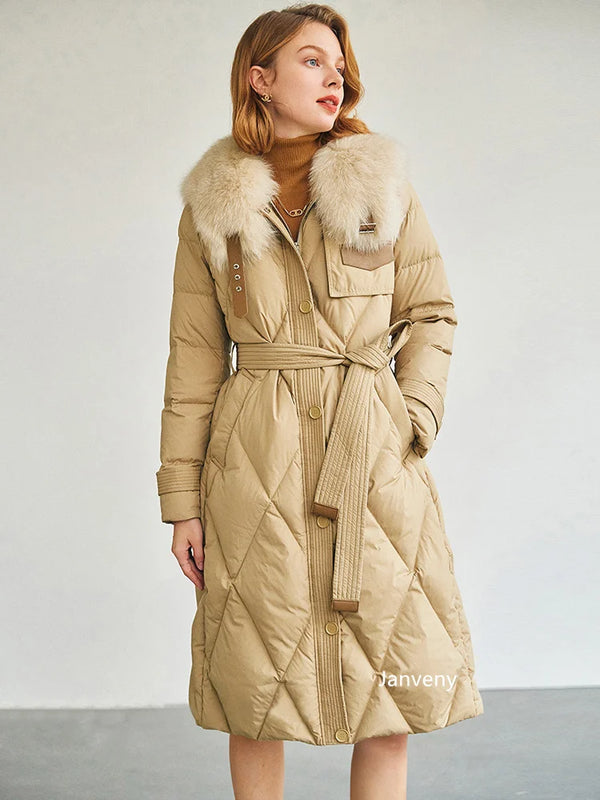 Women's Huge Real Fox Fur Collar Duck Down Jacket