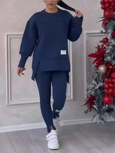 Women's Casual Sweatshirt Sports Set Autumn Winter Fashion Solid Loose Irregular Sweatshirt Top And Slim Trouser Two Piece Sets