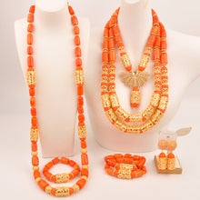 Natural coral beads orange necklace set for stylish Nigerian wedding couple African jewelry