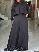 two piece sets women outfits o neck long lantern sleeve tops Embroidered Flares wide leg trousers fashion casual party Pant Sets