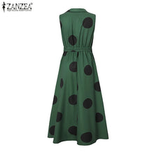 ZANZEA Summer Office Lady Sundress Woman Stylish Polka Dot Maxi Dresses Elegant Party Dress Fashion Sleeveless Holiday Robe 2025