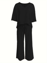 Cross border Europe and America 2025V collar bat sleeve casual loose wide leg pants set for women