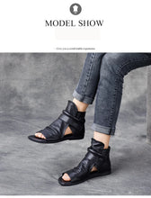 Birkuir Fashion Pleated Women Sandals Genuine Leather Flats High Top Sandals Luxury 2024 Open Toe Summer Boots Hook Loop Sandals