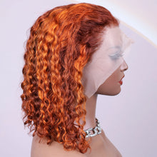 Ginger Orange Brown Colored Water Wave Bob Wigs Transparent 13x4 Lace Front Human Hair Wig For Women P4/350 Highlight Curly Wigs