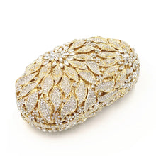 Gold Metal Leaves White Crystals Evening Clutch Bags Luxury Women Wedding Party Purse Ball Handbags Rhinestone Mini heart bag