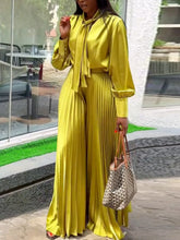 Two Piece Sets Women Outfits V Neck Lace Up Long Lantern Sleeve Tops Wide Leg Pleated Trousers Streetwear Party Causal Pant Sets