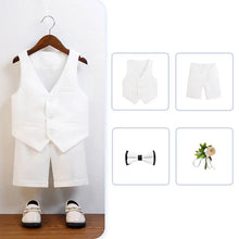 Children Green White Baptism Photography Suit Kids Vest Shirt Shorts Bowtie Ceremony Costume Boys Breathable Wedding Dress