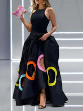 2025 Summer Women Elegant Party Evening Maxi Dresses Fashion Rainbow Printed Circle Hollow Out High Waist A-line Long Dress