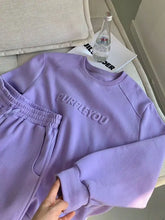 Women's Purple Sports Suit Spring And Autumn 2023 New Casual Fashion Style Loose Long Sleeve Sweater Tops Pants 2 Two Piece Set