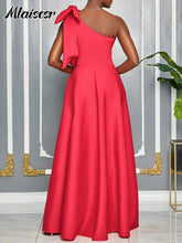 Mlaiscsr Slash Collar One Shoulder Big Bow A-Line Evening Dresses Women Elegant Red African Pleated Wedding Party Birthday Robe
