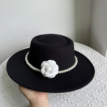 French Style Fedora Hat for Women 10CM Wide Brim Flat Top Felt Hat Winter Autumn Derby Wedding Jazz Hats