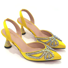 Venus Chan 2023 Yellow Classy Bowknot Pointed Toe Women's Shoes High Heel Elegant Sandals Shallow Mouth Shoes Bag Set Women