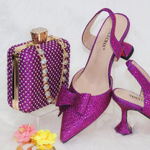 2023 New Arrivals Special Design Purple Color African Women Shoes and Bag Set Pointed Toe Pumps for Wedding Party