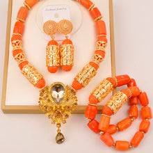 Natural coral beads orange necklace set for stylish Nigerian wedding couple African jewelry