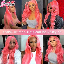 30 32 inch 250% Body Wave 13x4 13x6 Hd Lace Frontal Wig Pre Plucked Transparent Colored Lace Front Pink Wig For Women Glueless
