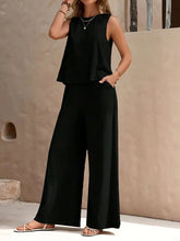 2024 Summer Women's Sleeveless Top And Long Pants Set Fashion Ladies Short Tank Top Daily Casual Ladies Long Wide Leg Pants
