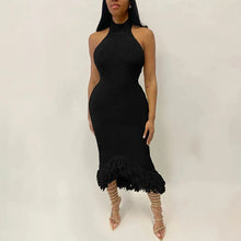 CM.YAYA Knitwear O-Neck Women Sleeveless Tassel Bodycon Long Dress 2025 Spring Sexy Night Club Birthday Party Evening Dresses