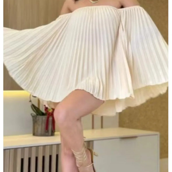 Women's Sexy One Shoulder Pleated Chiffon Long Sleeve Shorts 2 Piece Fashion Loose Shawl Sleeves Elegant Female Beach Shorts Set