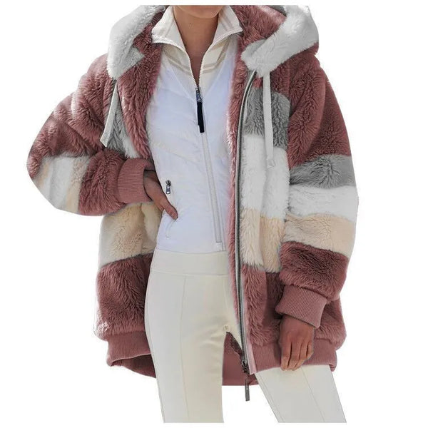 Women Loose Multicoloured Soft Warm Fluffy Jacket