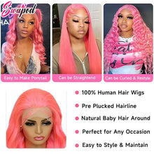 30 32 inch 250% Body Wave 13x4 13x6 Hd Lace Frontal Wig Pre Plucked Transparent Colored Lace Front Pink Wig For Women Glueless