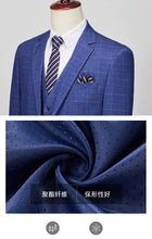 High-end Brand Classic Blue or Gray Plaid Men's Casual Business Suit Retro Official Suit Groom Wedding Dress Jacket Vest Pants