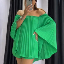 Women's Sexy One Shoulder Pleated Chiffon Long Sleeve Shorts 2 Piece Fashion Loose Shawl Sleeves Elegant Female Beach Shorts Set