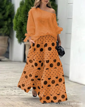 New Casual Set Fashion High Street Outfits Casual Diagonal Neck Hollow Nine-quarter Top Loose Polka Dot Printed Leg Pants Suit