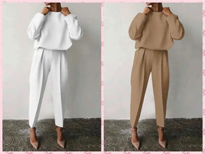 2024 Women's Loose-fit Long Sleeve Casual Clothing Set Fashion Solid 2 Piece Set Pants Sets Trousers Hosen-sets Women Suits