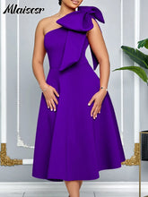 Mlaiscsr Woman One Shoulder Bow High Waisted Birthday Party Wedding Elegant A Line Pleated White Mid Dresses with Belt Outfits