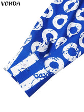 Plus Size 5XL VONDA Women Matching Sets 2024 Fashion Long Sleeve Suits Polka Dot Striped Shirts And Elastic Waist Pant Sets