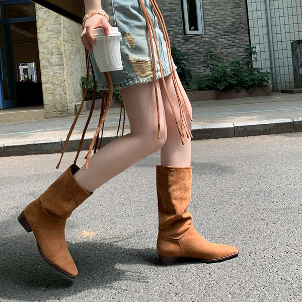 Fashion Knee Length Women's Frosted Leather Long Boots