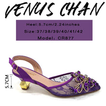 Venus Chan Nigerian Elegant Lace Net Style Green Crystal Low Heel Shoes And Three-Dimensional Mini Bag Commuter Women's Shoes