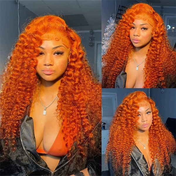 Ginger Orange Deep Wave Frontal Wig Transparent 13x6 Hd Front Human Hair Wigs Curly Hair 13x4 Lace Frontal Wig Colored