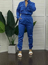 Two-Piece Set for Women 2024 Spring Tracksuit Denim Style Long Sleeve Pocket Button Design Shirt & Elastic High Waist Pants Set